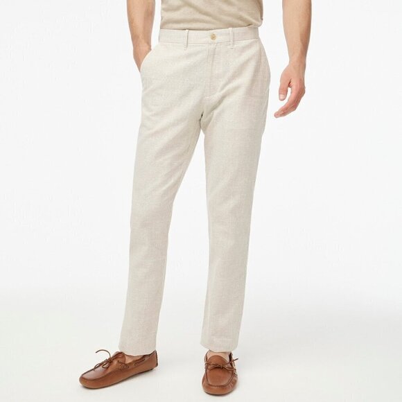 J. Crew Mens Straight Fit Linen-Cotton Blend Pants Cream Tartan Chino Pant 36X31 - Picture 1 of 12